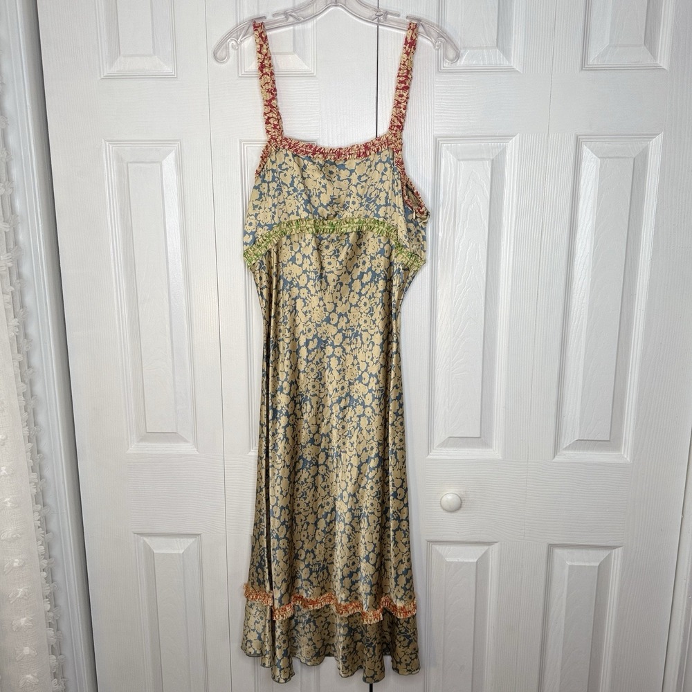 Vintage Putumayo 100% Silk Floral Slip Dress Large 90s Whimsigoth Cottagecore L